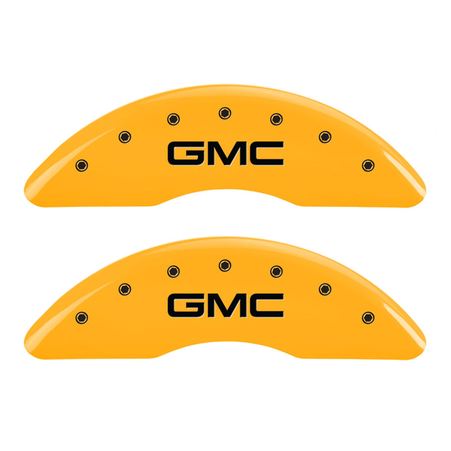 Caliper Covers MGP 34001SGMCYL, Set of 4 (Yellow Engraved Front and Rear: GMC Powder Coat Finish Black Characters)