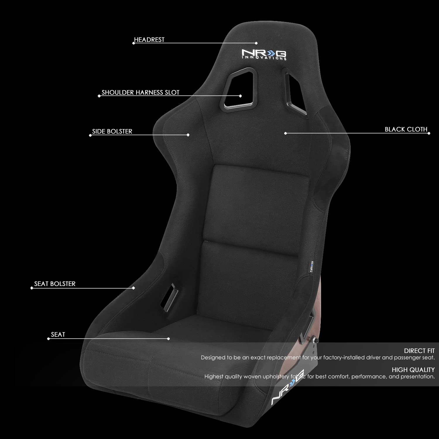 NRG Innovations Fixed Back NRG-RSC-302CF-RD Bucket Racing Seat with Universal Side Mount Bracket,Red Carbon Fiber Back, Black/Red