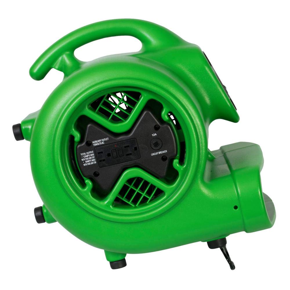 XPOWER 1/3 HP X-600A 2400 CFM 3 Speed Air Mover, Carpet Dryer, Floor Fan, Blower with Build-in GFCI Power Outlets - Green