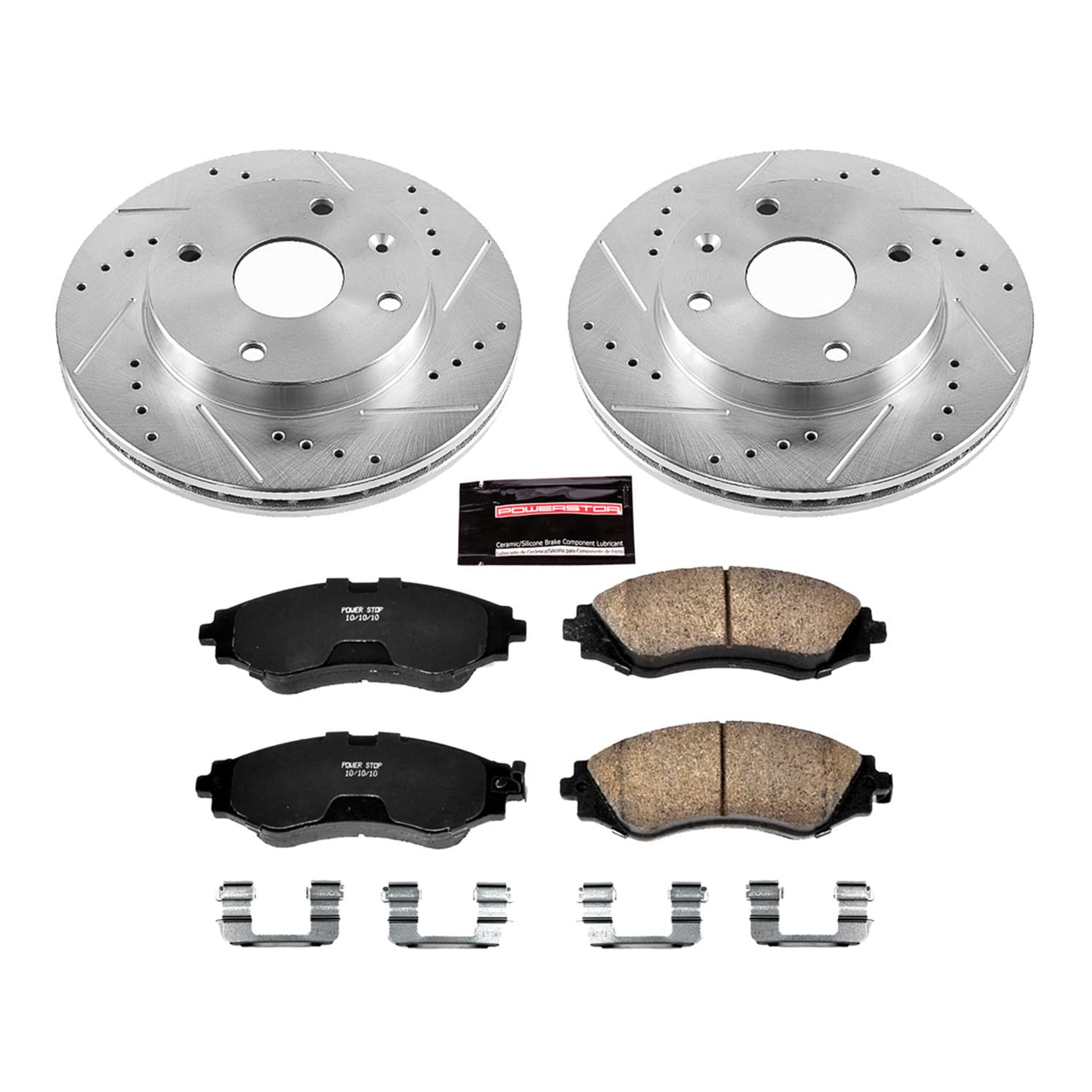 Power Stop K5894 Z23 Carbon Fiber Brake Pads with Drilled & Slotted Brake Rotors Kit For Suzuki Forenza 2004-2008 | Suzuki Reno 2005-2008 [Vehicle Specific]