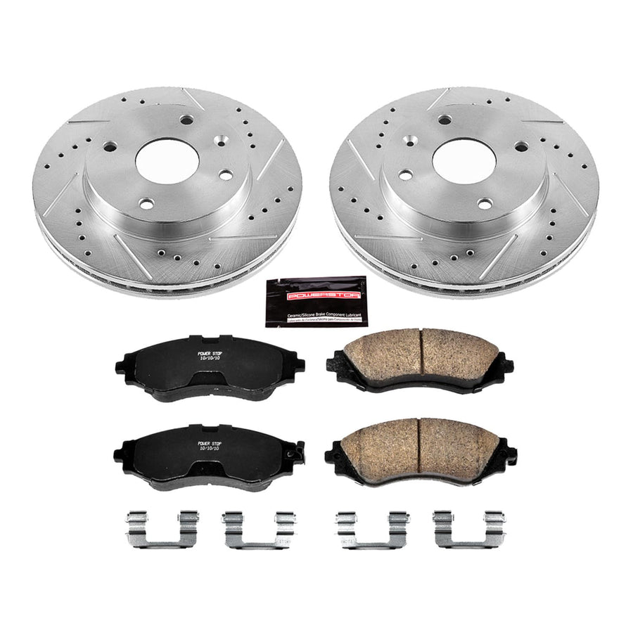 Power Stop K5894 Z23 Carbon Fiber Brake Pads with Drilled & Slotted Brake Rotors Kit For Suzuki Forenza 2004-2008 | Suzuki Reno 2005-2008 [Vehicle Specific]