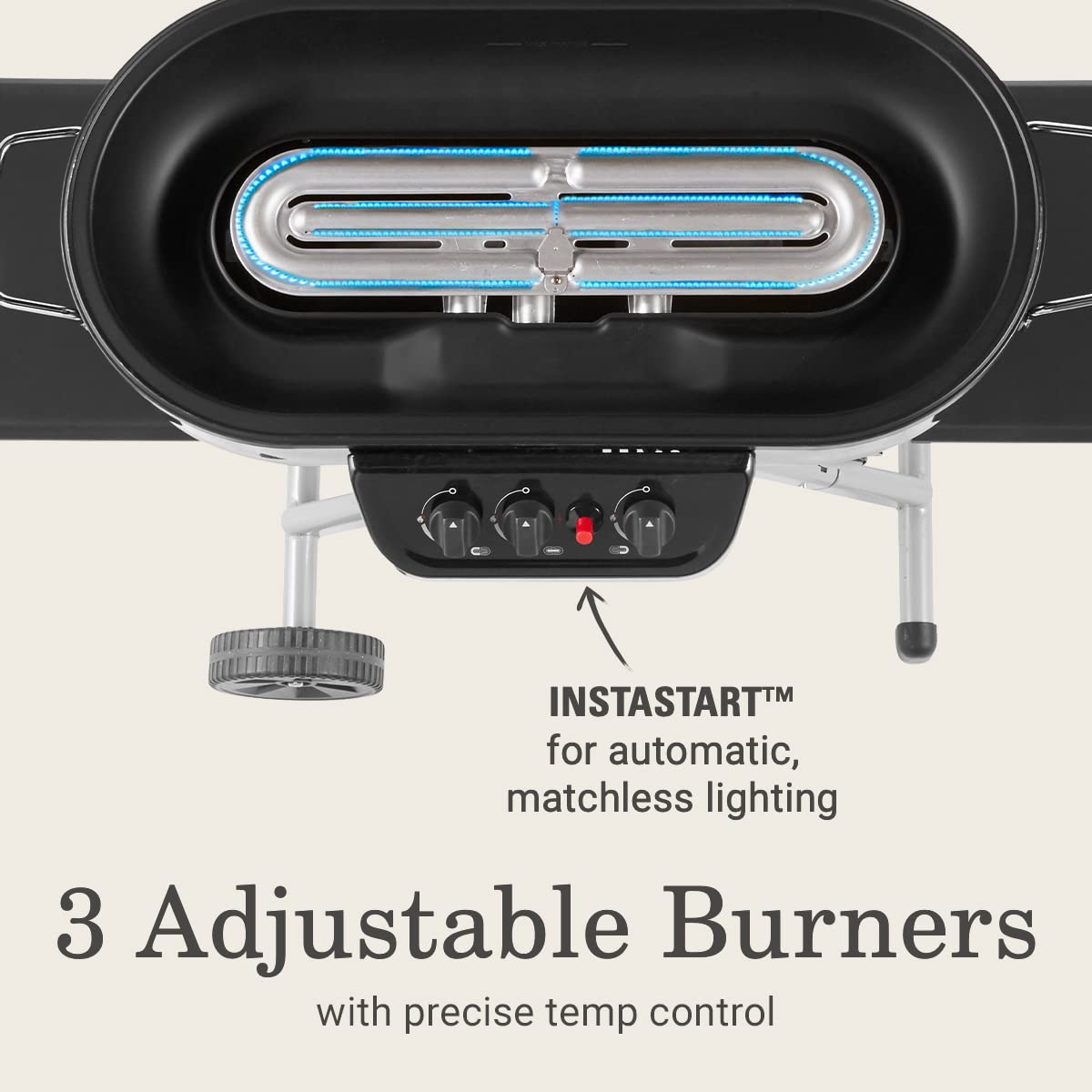 RoadTrip Coleman 285 Portable Stand-Up Propane Grill with 3 Adjustable Burners & Instastart Ignition, 20,000 BTUs of Power for Outdoor Cooking, Camping, Tailgating, Grilling, BBQs, & More