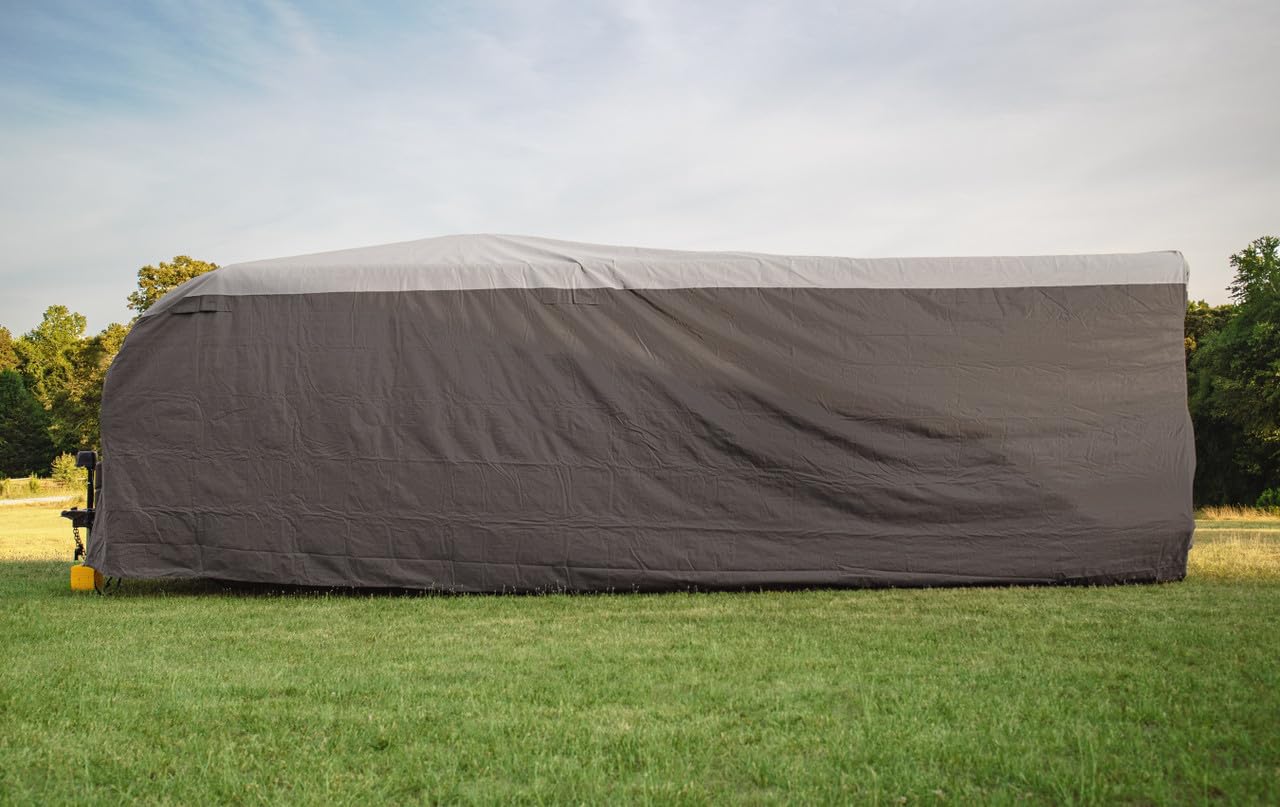 Camco 22-24-Ft ULTRAGuard Travel Trailer/Class C RV Cover - Features Zipper Entry Doors & Covered Air Vents - Crafted of Spunbond Polypropylene - Storage Bag for RV Storage and Organization (45741)