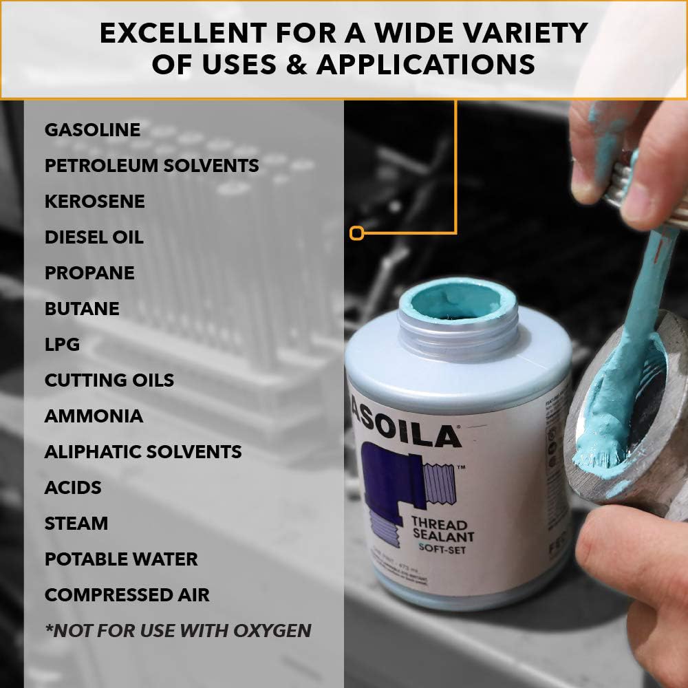 Soft-Set Gasoila Pipe Thread Sealant – Non-Hardening Paste for Metal & Plastic, 1/2 Pint with Brush Cap – Reliable Leak Prevention, Drip-Resistant, Temp Range -100 to 600°F, Made in USA