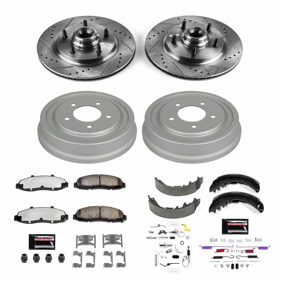 Power Stop K15174DK-36 Z36 Truck & Tow Front and Rear Brake Kit, Carbon Fiber Ceramic Brake Pads and Drilled/Slotted Brake Drums For Ford F-150 1997-1998 [Model Specific]
