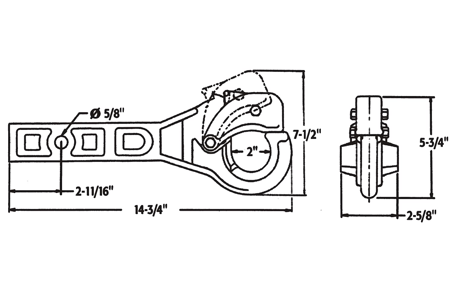 Buyers Products Pintle Hook RM5P Receiver Mount, 5 Ton Capacity, Spring-Loaded Lock Arm, Secure Hold On 2" to 3" Lunette Eyes, Towing Accessories for Trucks & Trailers