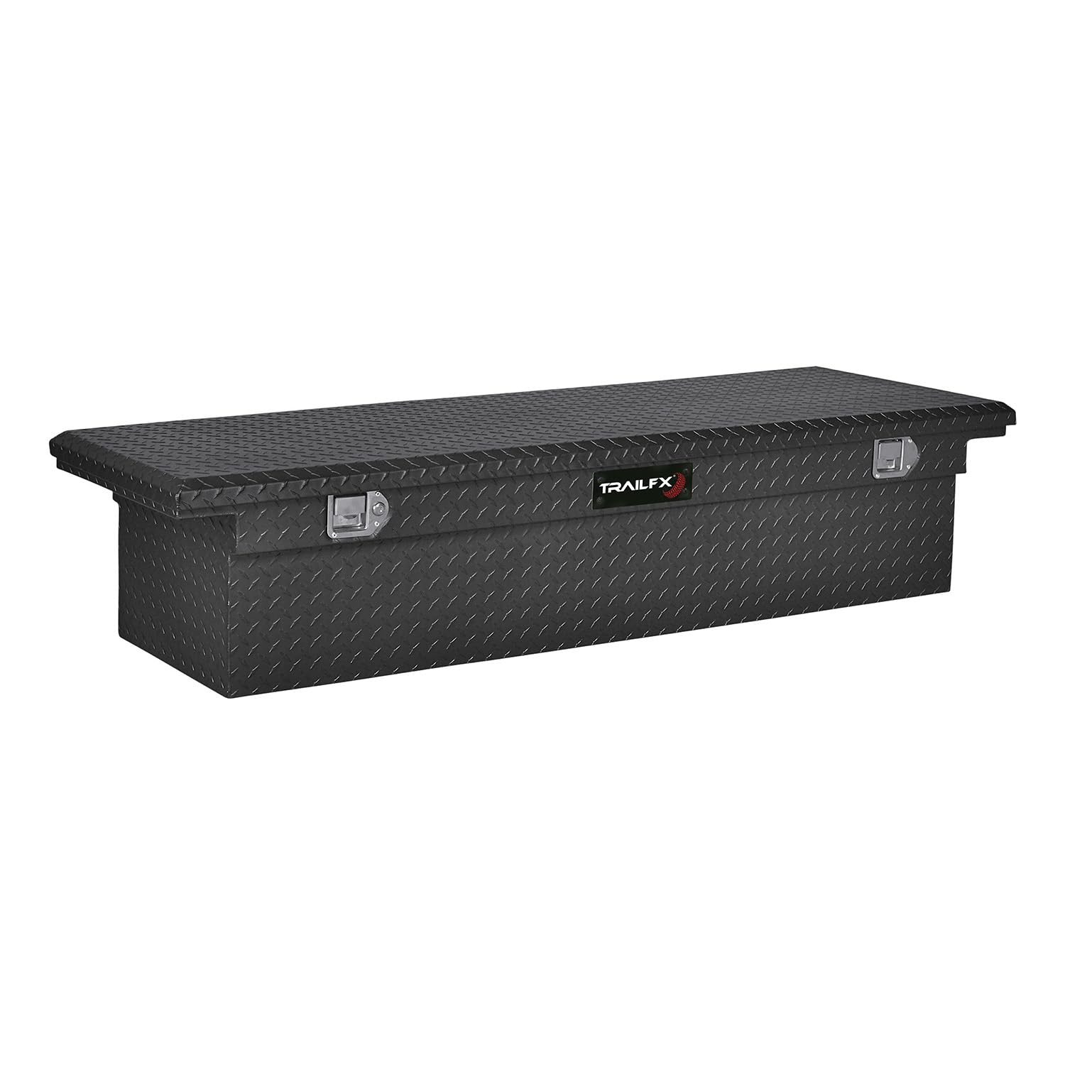 TrailFX Crossover Truck Tool Box Low Profile Single Lid Diamond Tread Matte Black 16 Gauge Aluminum 10.5 Cubic Feet Capacity Lockable Lid With Tray TrailFX 120723