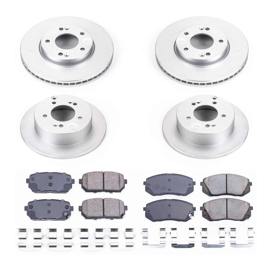 Power Stop CRK5852 Brake Rotor & Coated Ceramic Brake Pads- front & rear For Kia Rondo 2007-2010 [Model Specific]