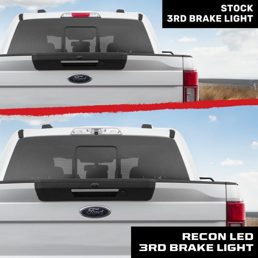 RECON 15-25 F150, 17-23 Super Duty (F250, F350, F450, F550), 19-25 Ranger Ultra Bright Premium 3rd Brake Light - Fits Models with Cargo Bed Camera - CREE XML LEDs - Clear Lens