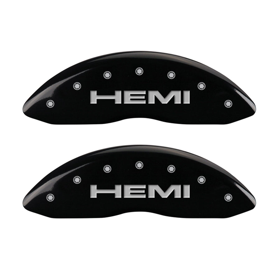 MGP Caliper Covers 'Hemi' Engraved Caliper Cover 12088SHEMBK with Black Powder Coat Finish, (Set of 4)