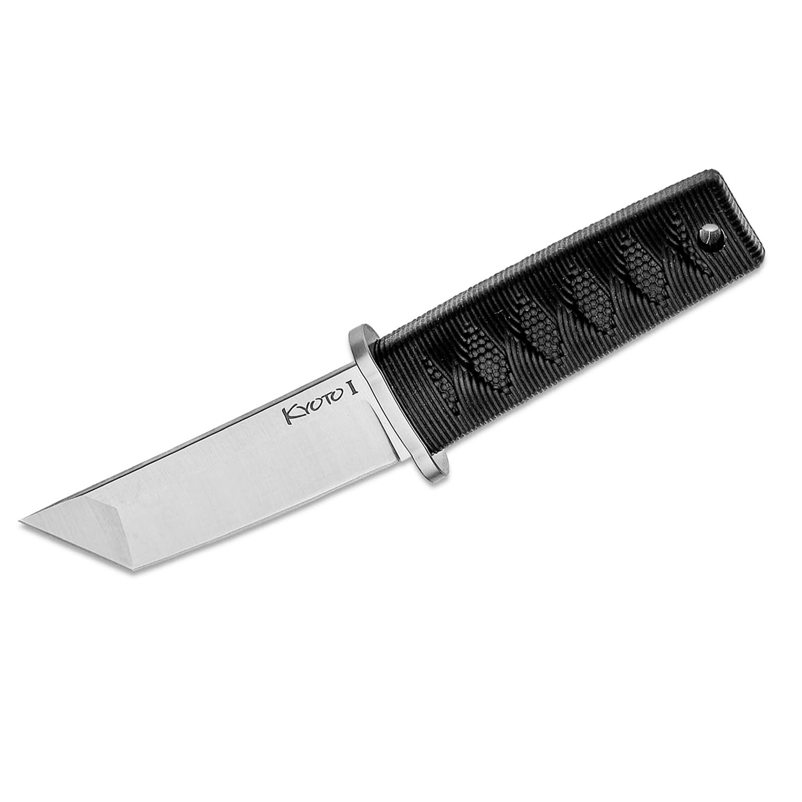 Kyoto Cold Steel 3.25" Durable Compact 8Cr13MoV Stainless Steel Fixed Blade Tanto Outdoor Hunting Utility Knife, 3 3/8" Textured Kray-Ex Handle, Sheath Included
