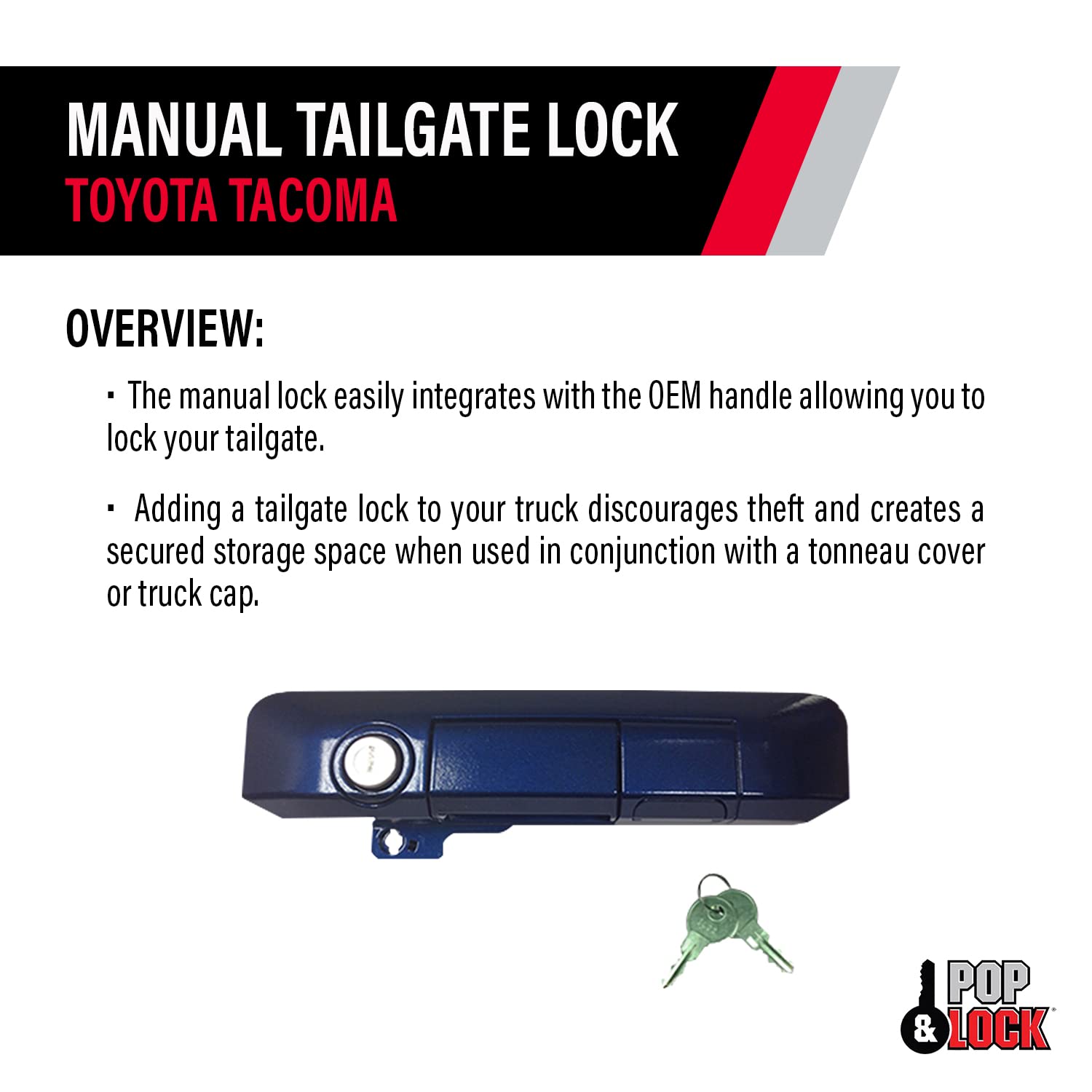 Pop & Lock Blue Ribbon Metallic PL5512 Manual Tailgate Lock for Toyota Tacoma (Standard Lock)