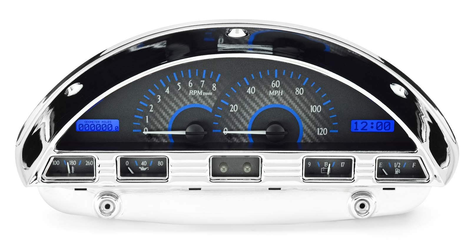 Dakota Digital VHX-56F-PU-C-B Gauge System Analog Dash Compatible with Ford Pickup Truck 1956, Carbon Fiber Style, Blue Backlighting