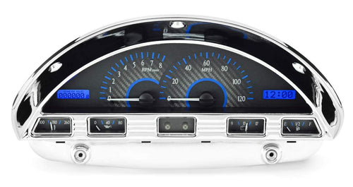 Dakota Digital VHX-56F-PU-C-B Gauge System Analog Dash Compatible with Ford Pickup Truck 1956, Carbon Fiber Style, Blue Backlighting