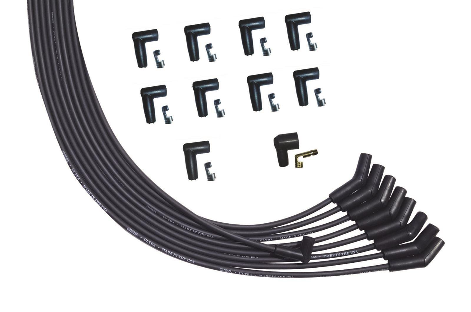 Ultra Series Moroso Black Universal V8 Spark Plug Wires, 135 Degree Plug Ends, HEI Distributor