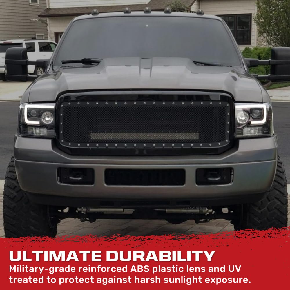 RECON - Projector Headlights Fits 2005-2007 Super Duty (F250 F350 F450 F550) OLED Halos DRL - Smoked Lens