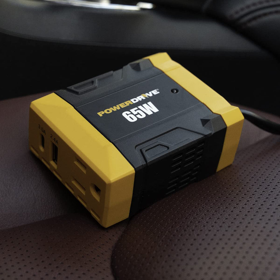 PowerDrive 65 Watt PWD65 Slim Power Inverter 12v DC to 110v AC with Outlet and 2 Ports