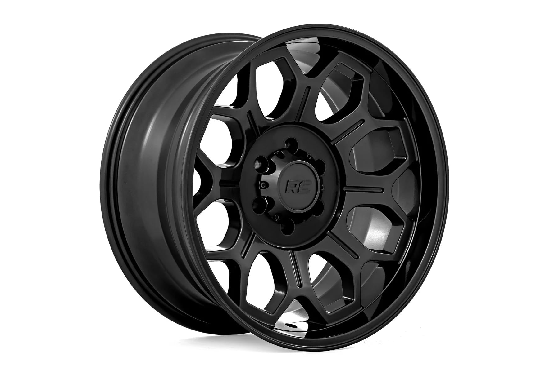77 Series Rough Country One-Piece Aluminum Wheel - 20x9, 6x5.5" Bolt Pattern, 0mm Offset, Semi-Gloss Black