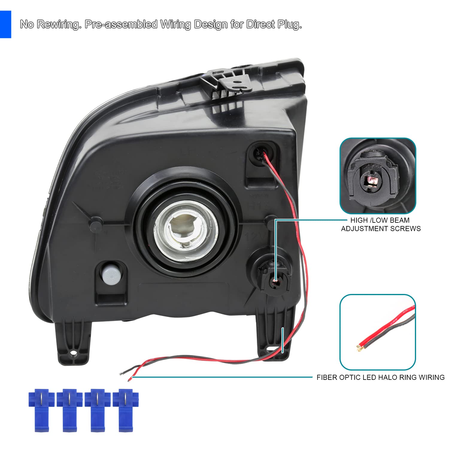 Black SPEC-D TUNING Headlights w/LED Angel Eyes Compatible with 2005-2009 Ford Mustang, Left + Right Pair Headlamps Assembly