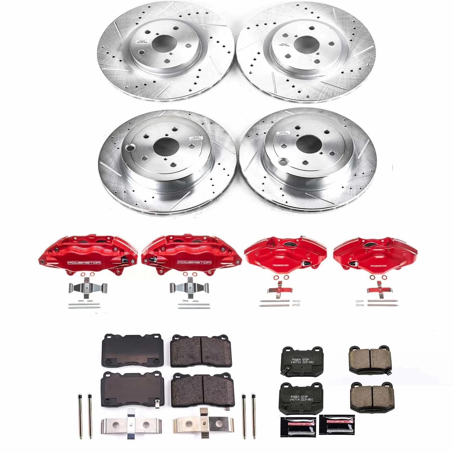 Power Stop Z23 Evolution Sport Brake Upgrade Kit with Powder Coated Calipers- Front & Rear For 2008-2014 Subaru Impreza, 2015-2017 Subaru WRX STI [Model Specific]