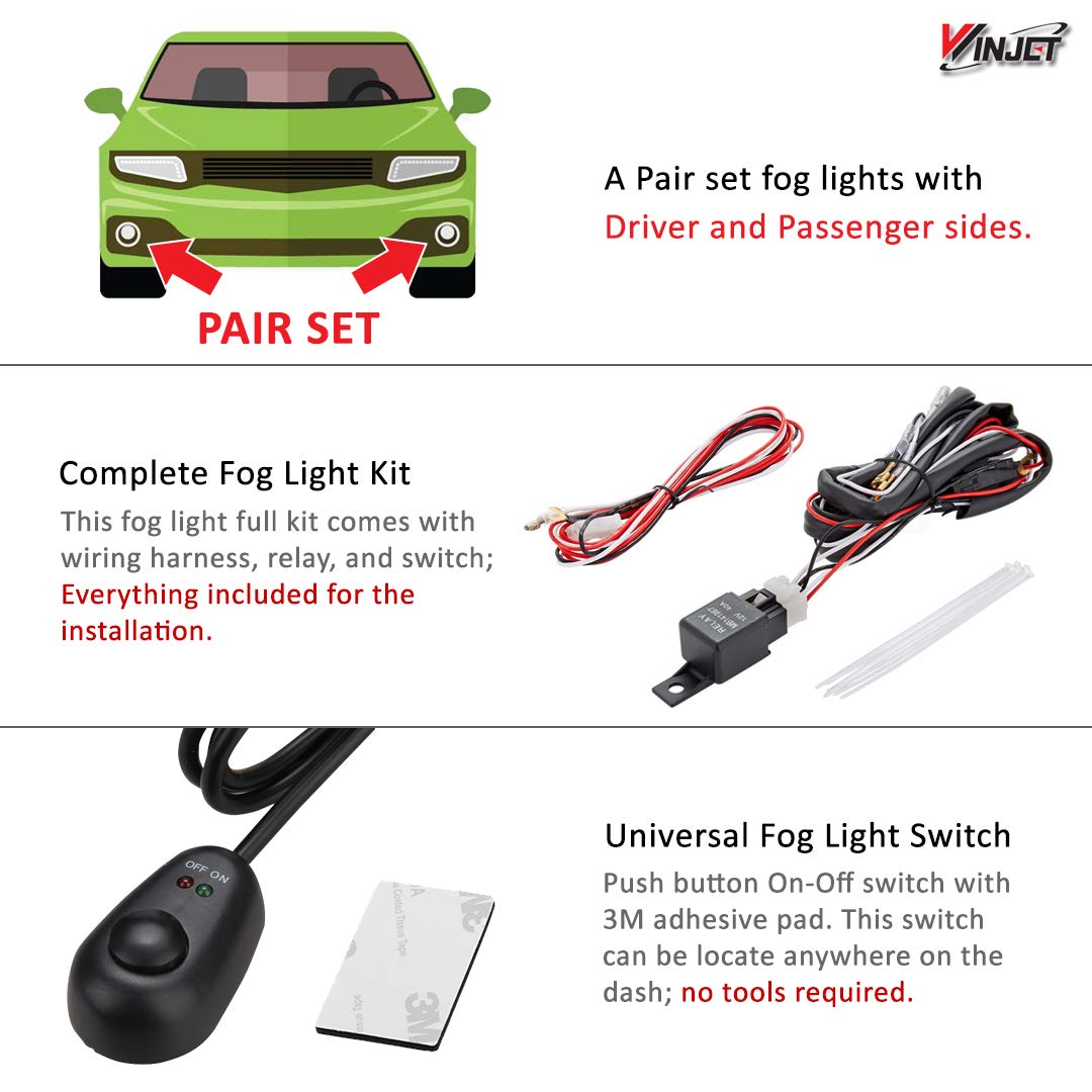 Winjet Driving Fog Lights Compatible with [2010 2011 2012 2013 2014 2015 2016 2017 2018 2019 Dodge Journey] + Switch + Wiring Kit
