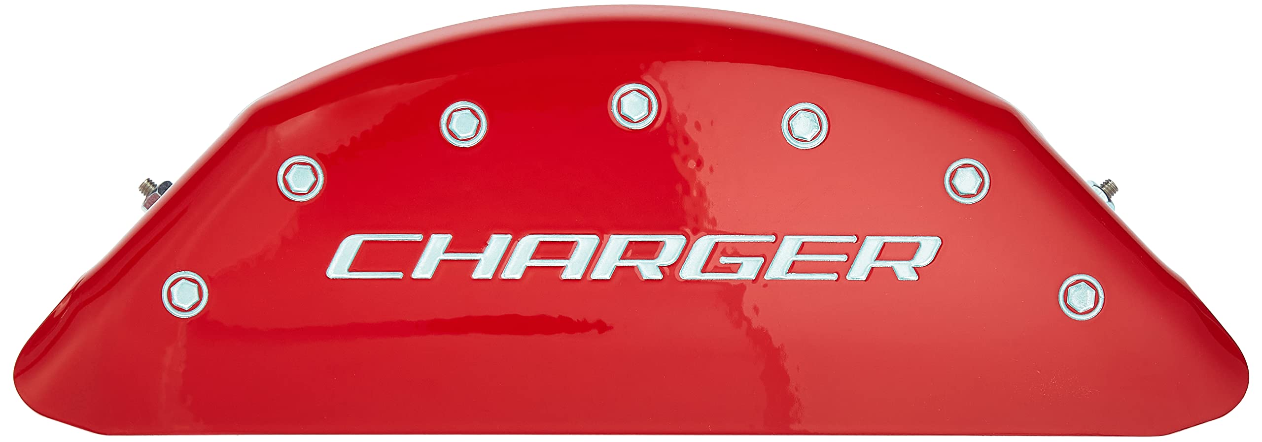 Brake Caliper Covers MGP - for 2011-2023 Dodge Challenger & 2011-2023 Dodge Charger (Requires Dual Piston Front Caliper) Front and Rear Set - Engraved CHARGER & R/T Vintage Logo (Red)
