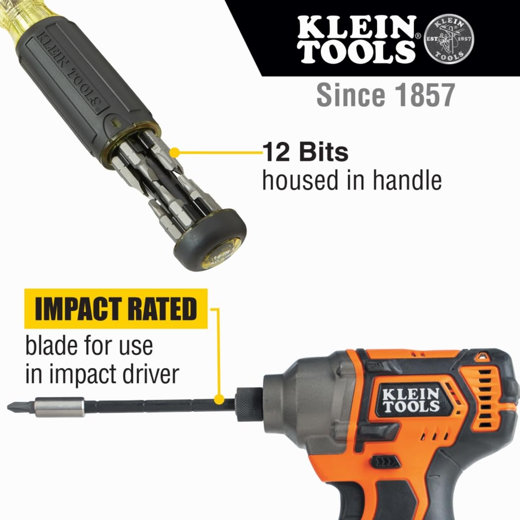 Klein Tools Multi-Bit Screwdriver 32303 / Nut Driver, Impact Rated 14-in-1 Magnetic Screwdriver Set Phillips, Slotted, Square, Combo, Torx