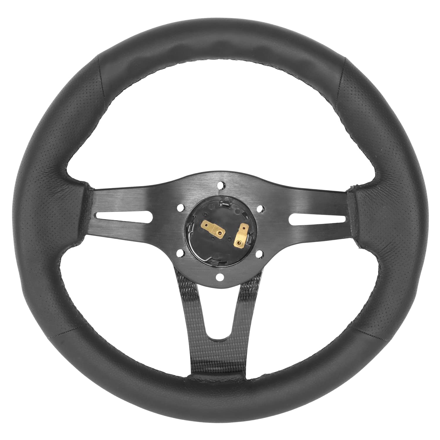 NRG Innovations Reinforced NRG-RST-002RCF Steering Wheel 320mm Sport Lightweight with Carbon Center Spoke, Black Leather and Rivets