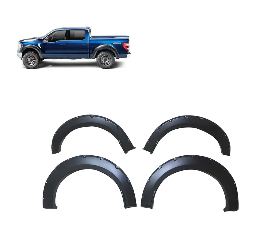 FENDER FLARES Black Horse Smooth Pocket Style Black Compatible with 2018-2021 Ford F-150-FF-FOF18SM