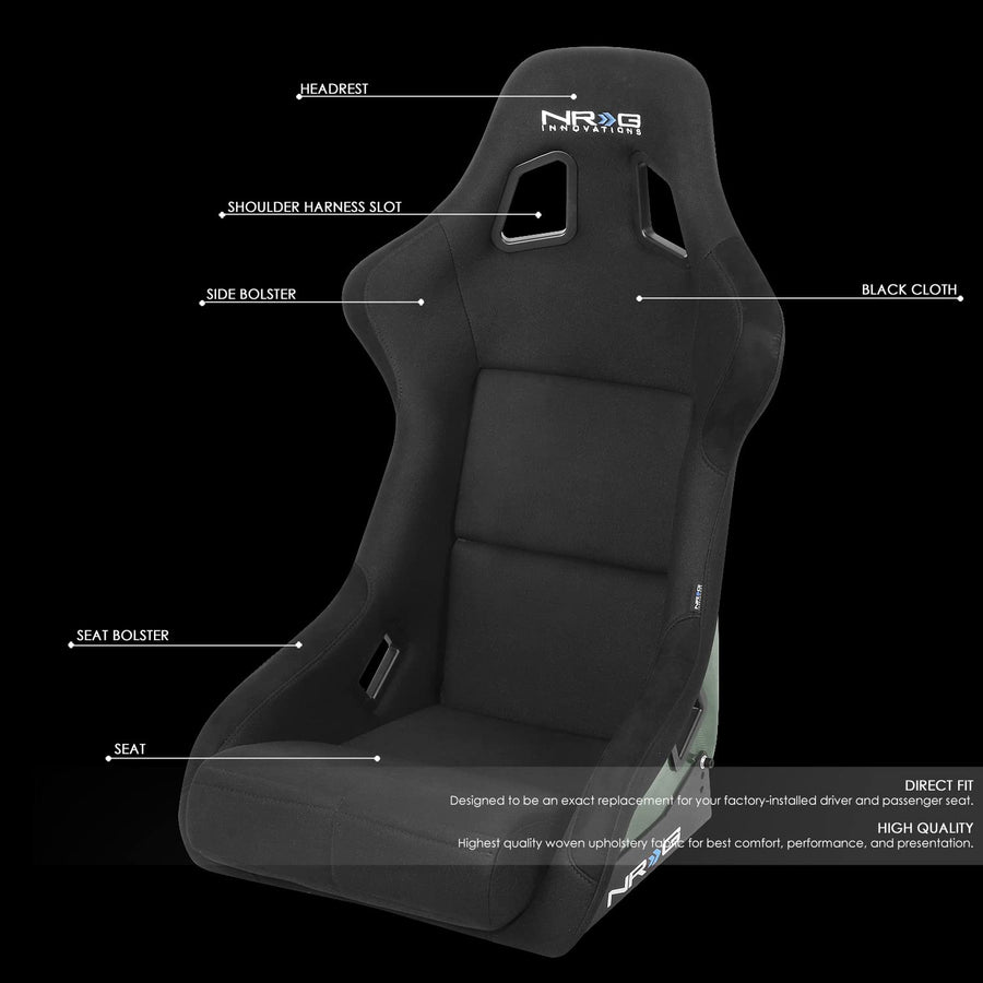 NRG Innovations Fixed Back NRG-RSC-302CF-GN Bucket Racing Seat with Universal Side Mount Bracket, Green Carbon Fiber Back, Black/Green