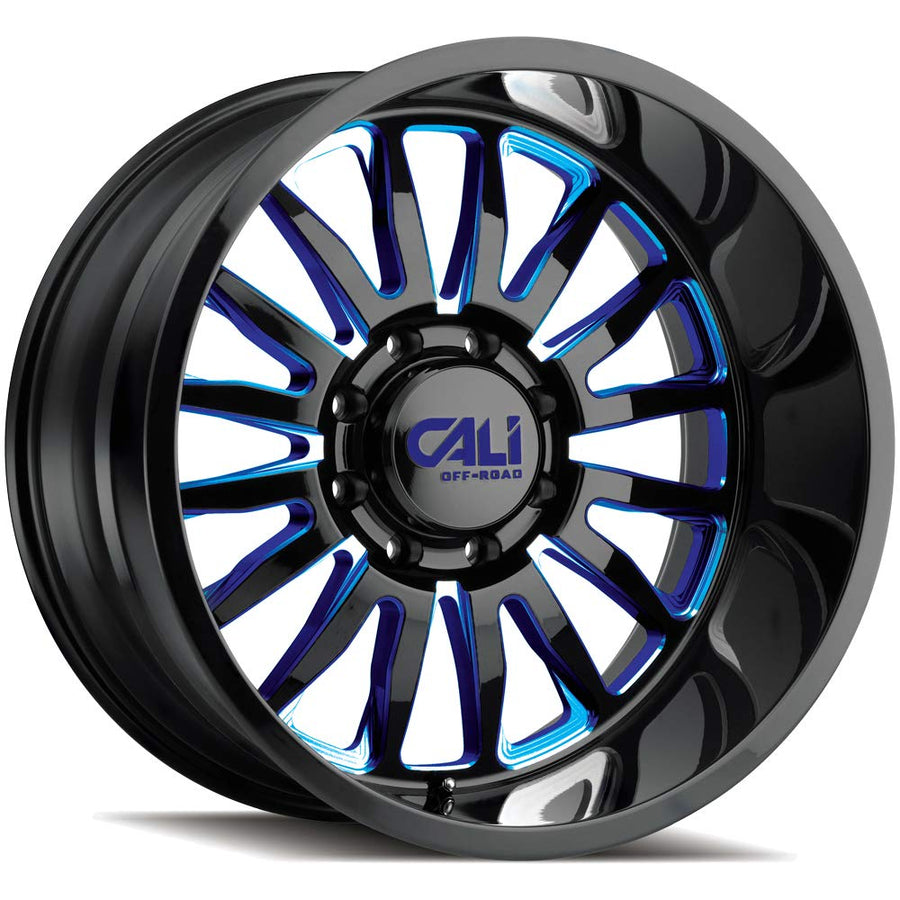 Cali Off-Road SUMMIT Wheel with Gloss Black/Blue Milled Spokes Alloy Steel (20 x 9. inches /5 x 124 mm, 0 mm Offset)