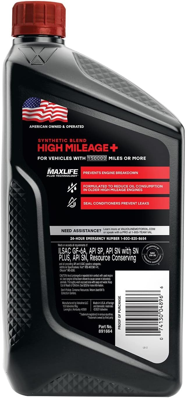 High Mileage Valvoline 150K with Maxlife Plus Technology 5W-30 Motor Oil 1 Quart
