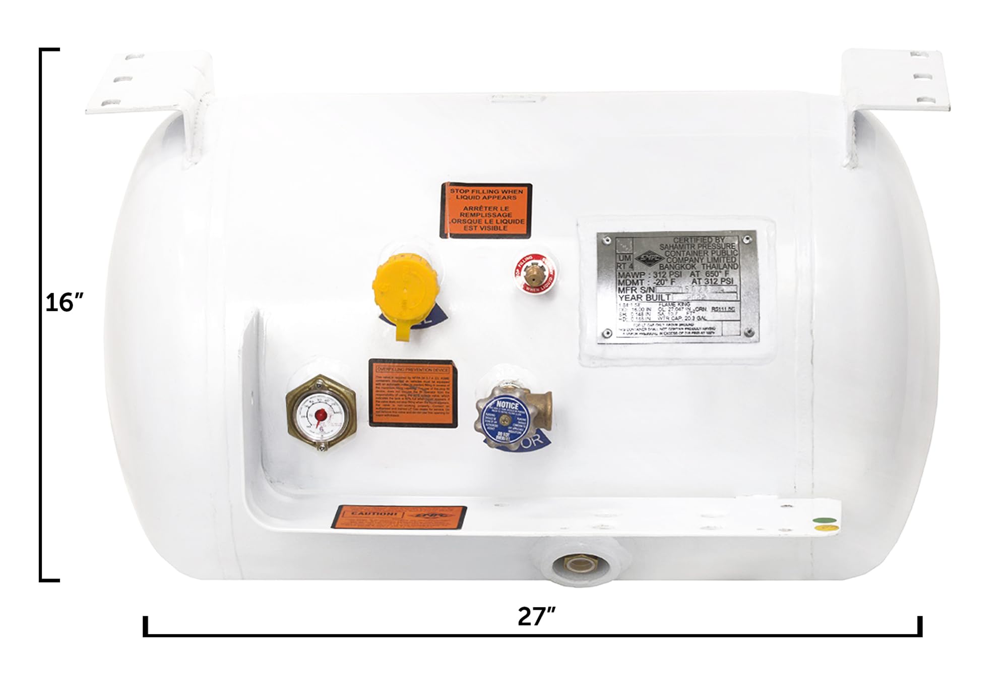 20.3 Gallon Flame King YSN203 Horizontal ASME RV, Van, Or Trailer Propane Tank Cylinder, 16" x 27"