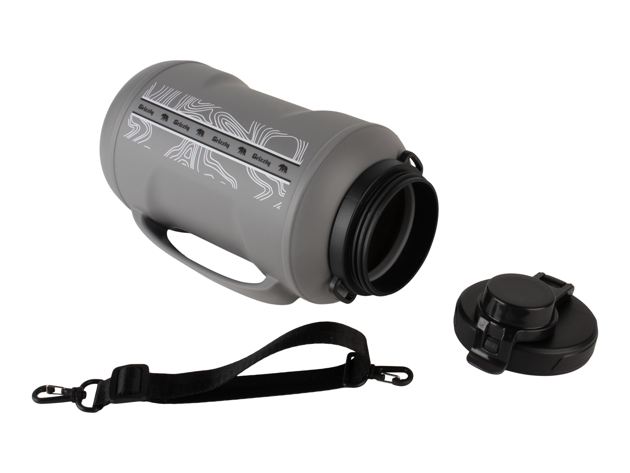 Collapsible Grizzly 64oz Water Bottle | Ergonomic Handle | Half Gallon Capacity | For Camping Travel Hiking Sports | Stealth Gray