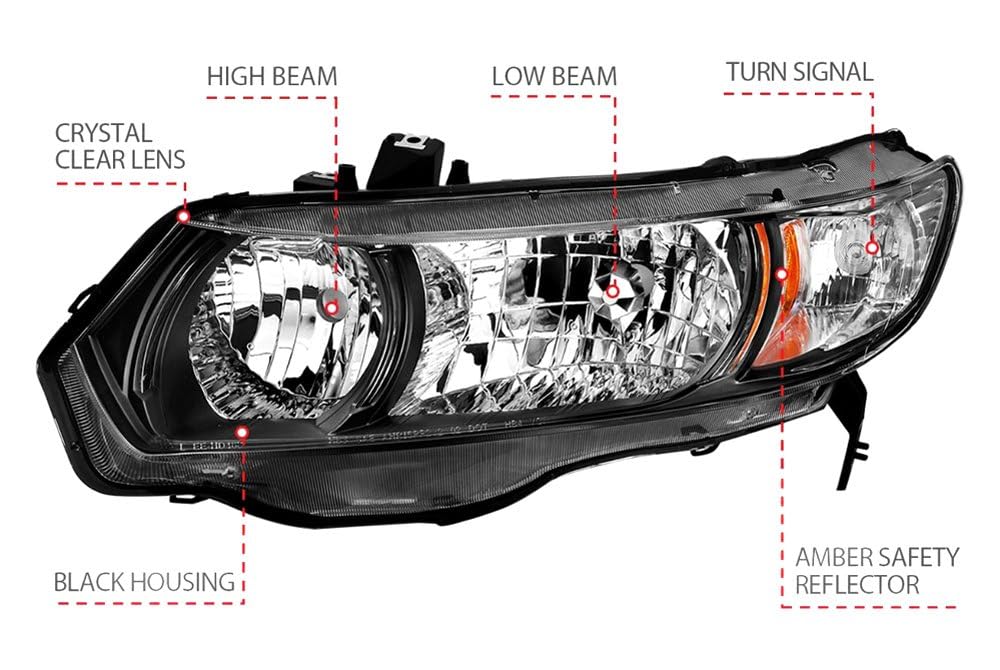 2006-2009 Honda Civic ANZO 2 Door Crystal Headlight Black Amber (OE Replacement)