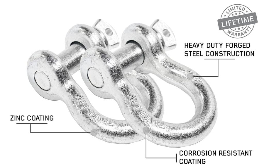 Recovery Shackle Overland Vehicle Systems 3/4" 4.75 Ton Zinc - Sold in Pairs