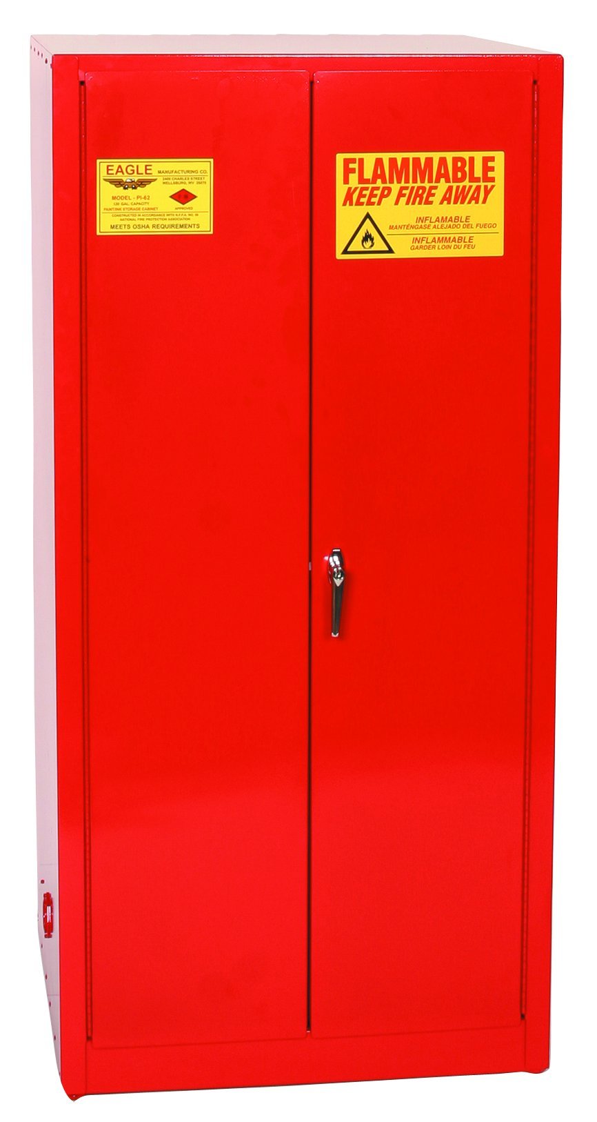 Eagle Safety Cabinet for Paint and Ink PI47, 2 Door Manual Close, 60 Gallon, 65" Height, 43" Width, 18" Depth, Steel, Red