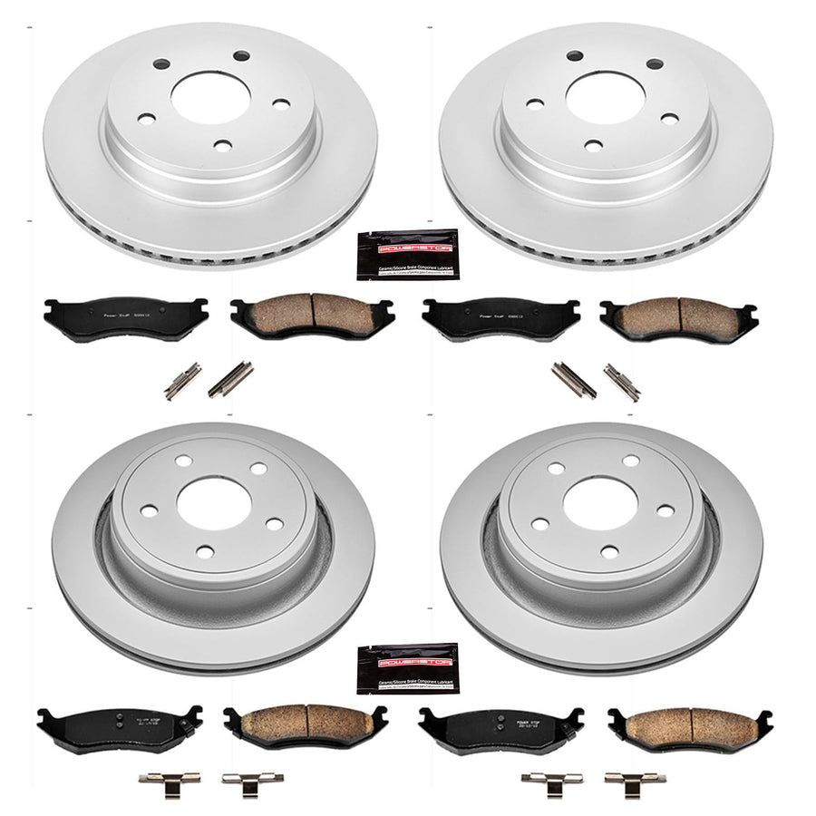 Power Stop CRK2168 Brake Rotor Coated & Ceramic Brake Pads- front & rear For Dodge Ram 1500 2003-2005 [Model Specific]