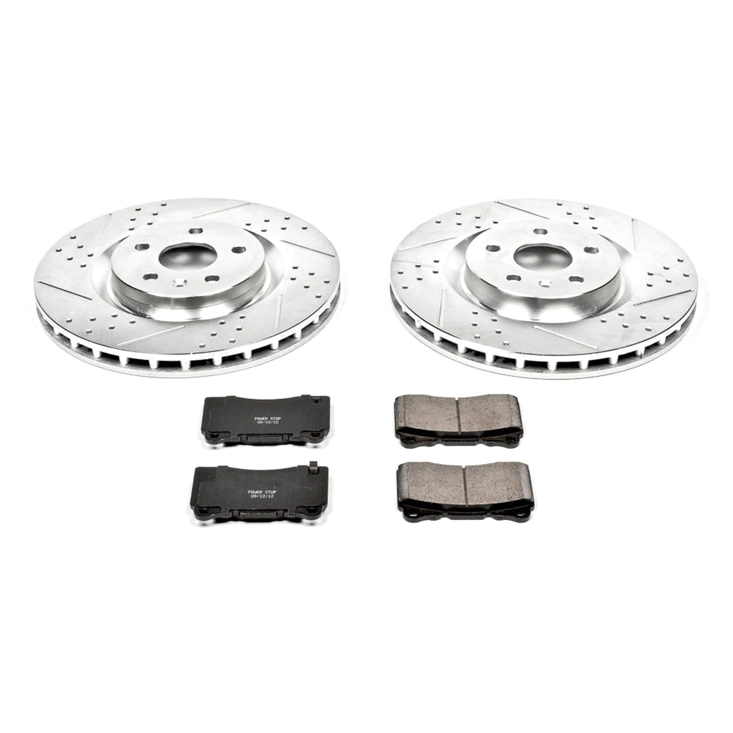 Power Stop K2948 Z23 Carbon Fiber Brake Pads with Drilled & Slotted Brake Rotors Kit For Buick Regal 2012-2013, Pontiac G8 2009 [Model Specific]