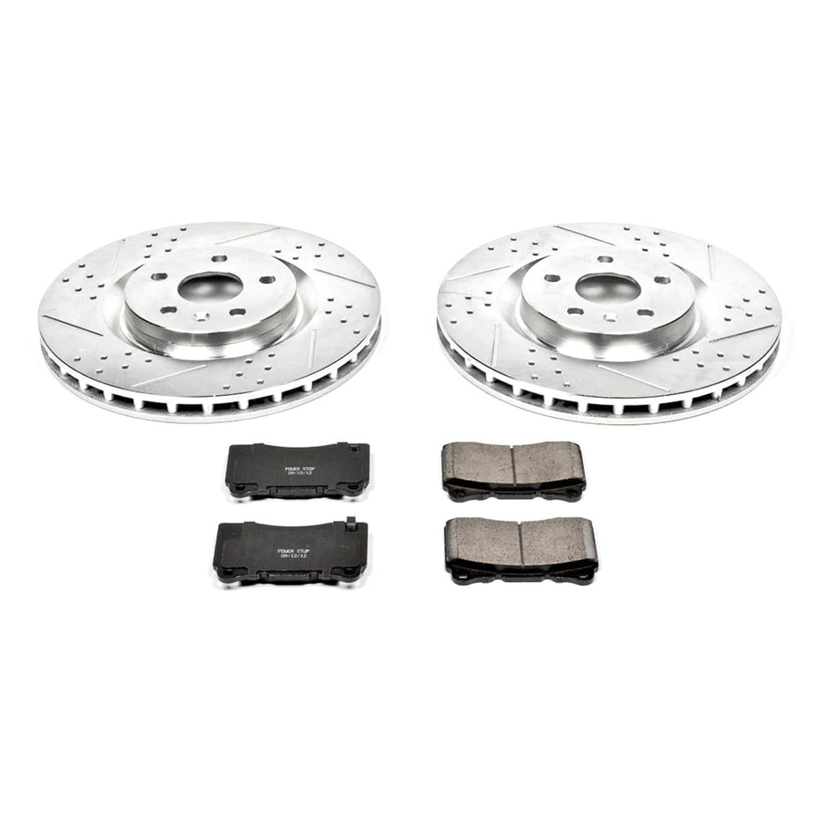 Power Stop K2948 Z23 Carbon Fiber Brake Pads with Drilled & Slotted Brake Rotors Kit For Buick Regal 2012-2013, Pontiac G8 2009 [Model Specific]
