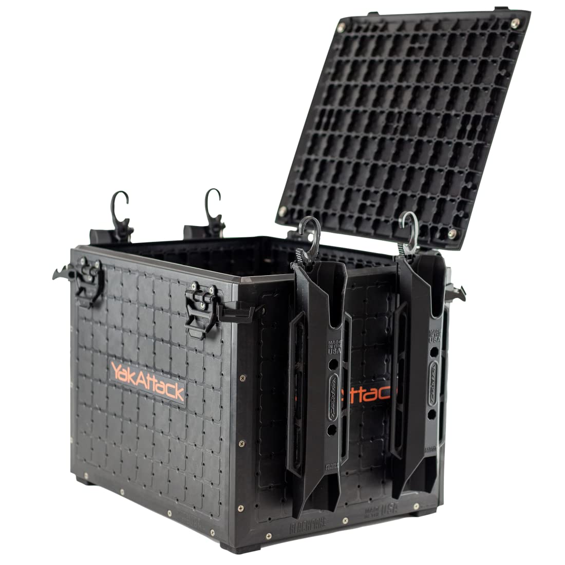YakAttack 13" x 16" BlackPak Pro Kayak Fishing Crate with 4 Rod Holders - Black | Tackle Storage Box & Gear Organizer for Kayaks | Lightweight, Durable & Customizable Marine Accessory | Made in USA