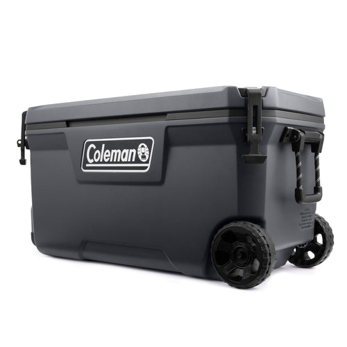 Coleman 100 Quart Convoy Series Portable Cooler with Wheels, Metal Handle, and Nonslip Grip Reflective Metal Handle for Outdoor Adventures, Dark Storm