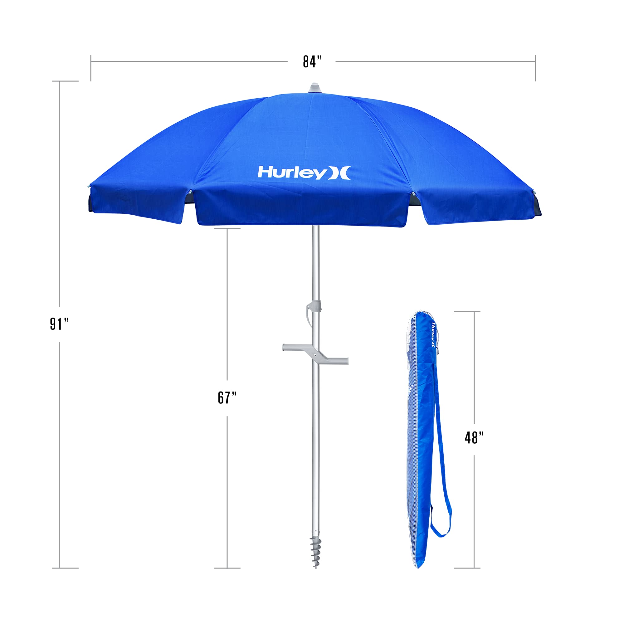 7' Hurley Beach Umbrella, Signal Blue