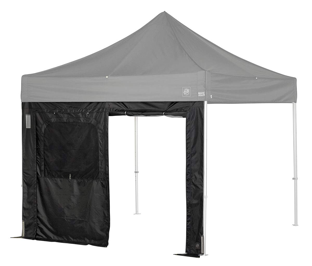 E-Z UP PRO Sidewall Single Utility, Fits 10' Straight Leg, Includes Ground Flap, Double Doors and Roll-Up Screened Windows, Black