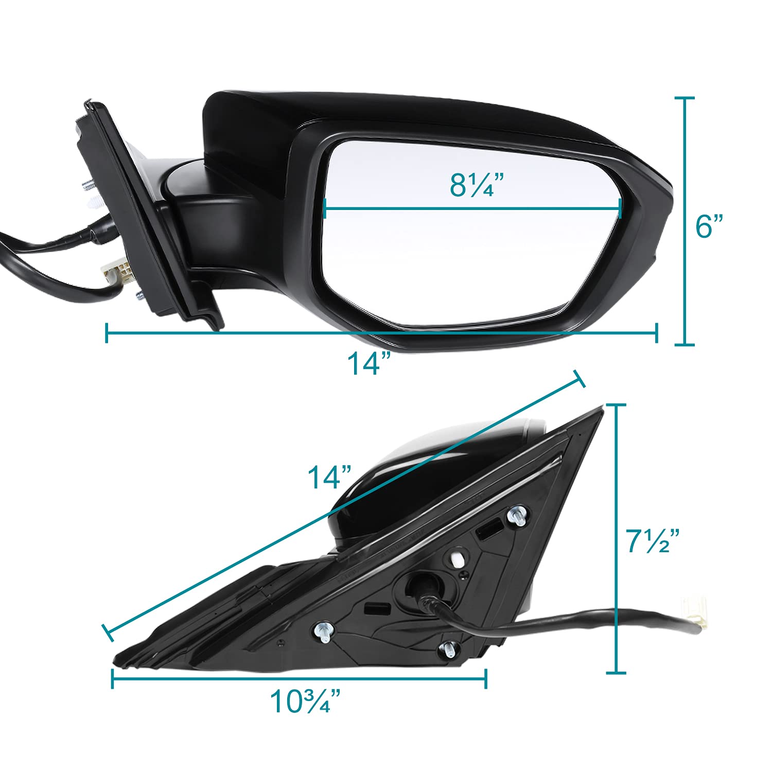 Spec-D Tuning Black Right Passenger Side 3-Pin Folding Mirror Compatible with 2016-2021 Honda Civic