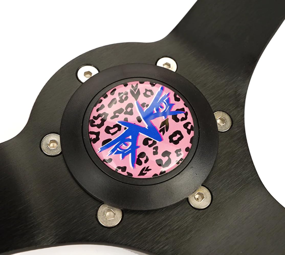 NRG Innovations Reinforced NRG-RST-036MB-SV-PK Sport Steering Wheel 350mm (3' deep) Savage Pink Leopard Printed Micro Fiber Vegan Material with Matte Black Spoke