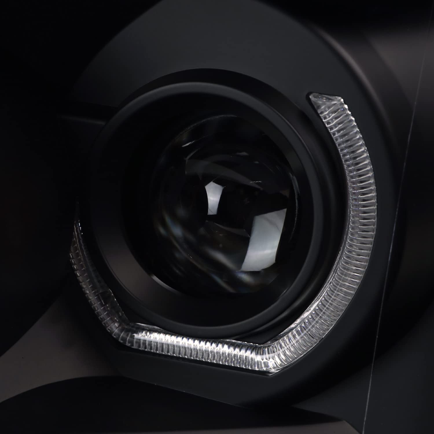 Dual U-Halo Rims Projector Headlights Spec-D Tuning Black Compatible with 2009-2014 Ford F150, Left + Right Pair Headlamps Assembly
