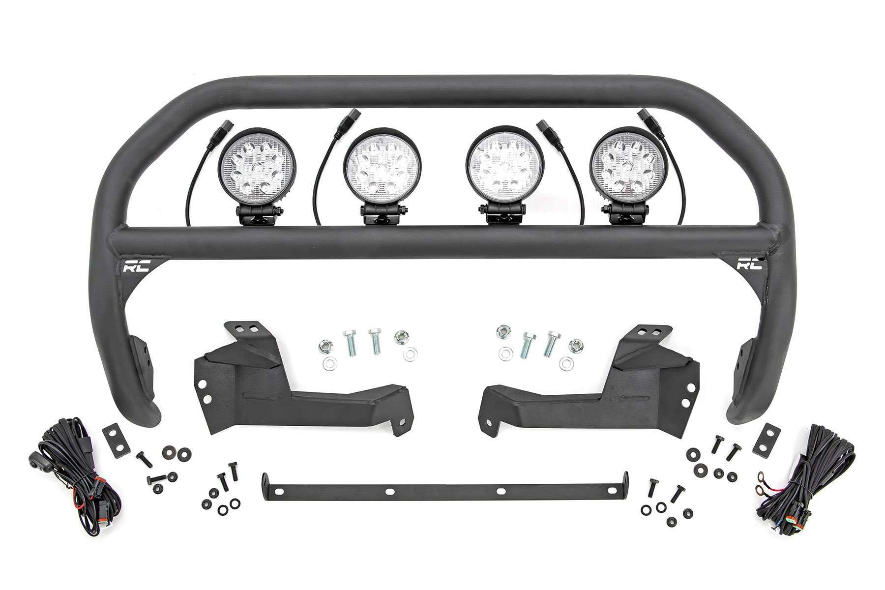 Rough Country Nudge Bar with 4" Round Quad LED Lights for Ford Bronco Sport (2021-2024) - Low Profile Bull Bar with 108W, 9640 Lumen LED Pods