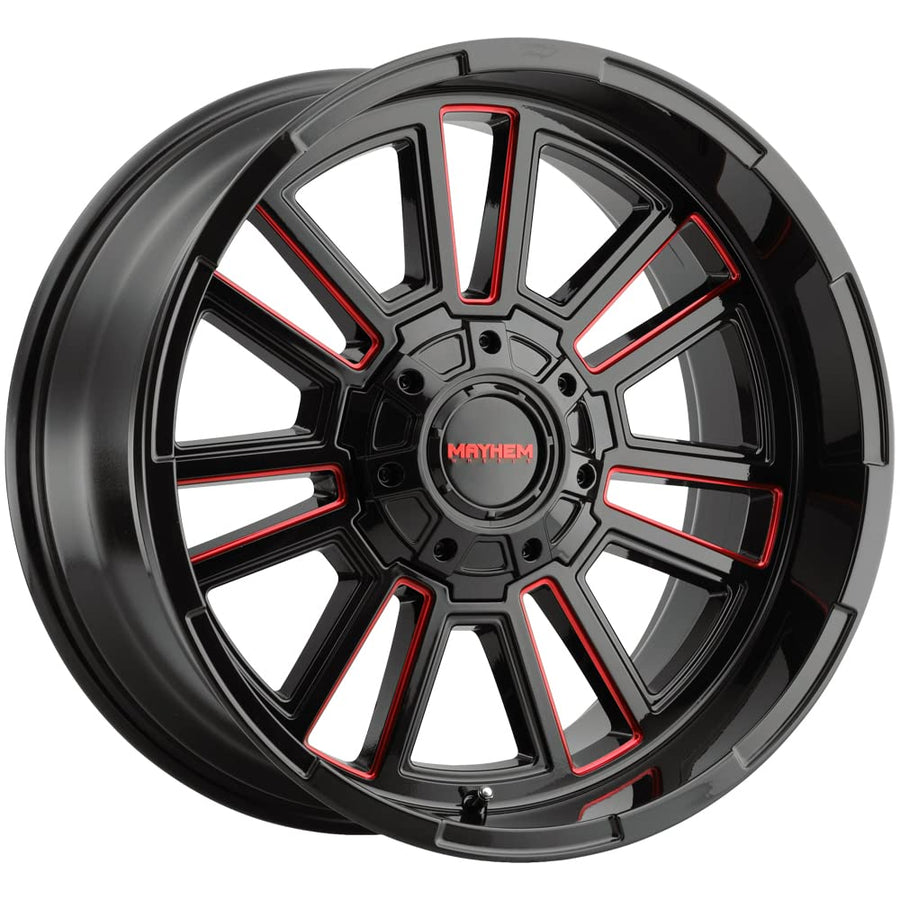 MAYHEM 8115 APOLLO GLOSS BLACK MILLED PRISM RED MILLED 20X9 6-135/6-139.7 18MM 106MM