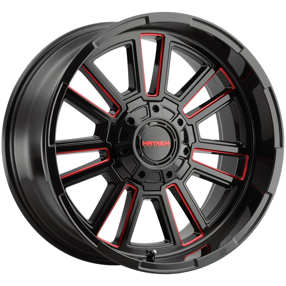 MAYHEM 8115 APOLLO GLOSS BLACK MILLED PRISM RED MILLED 20X9 6-135/6-139.7 18MM 106MM